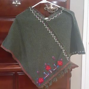 Vintage 90's Free People Embroidered Poncho Sweater